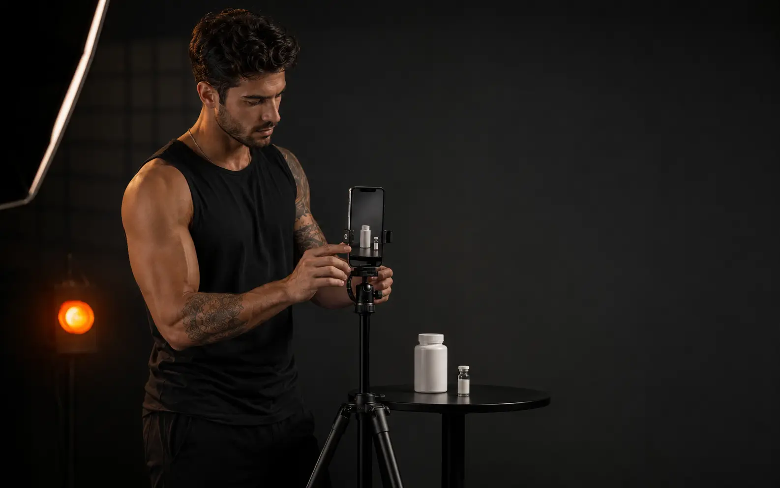 Creator filming a wellness product in a professional studio